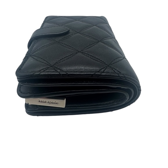 Kate Spade Natalia Quilted Leather Medium Compact Bifold Wallet in Black - Picture 7 of 13